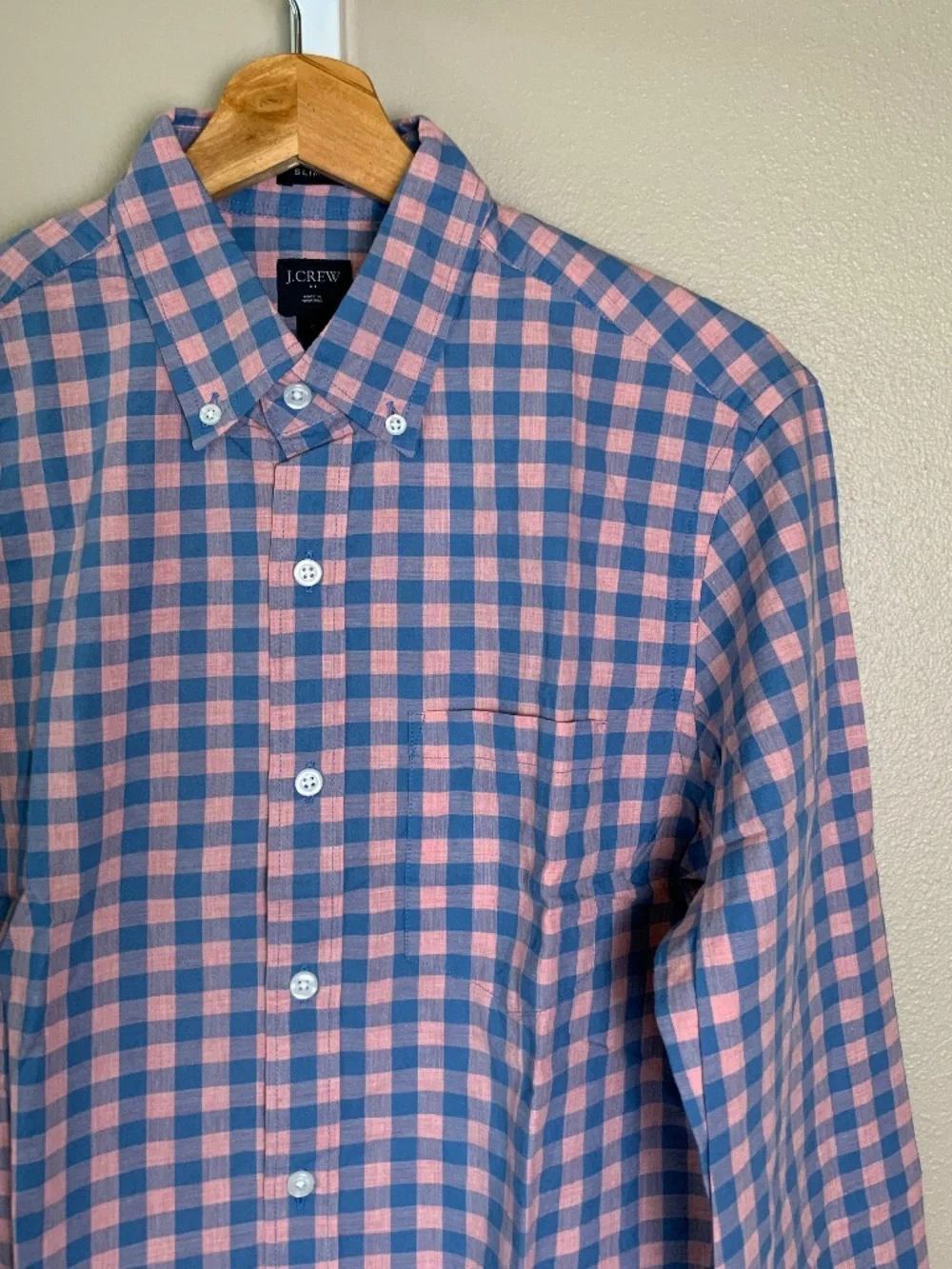 J. Crew Slim Heathered Cotton Gingham Button Down Oxford Shirt